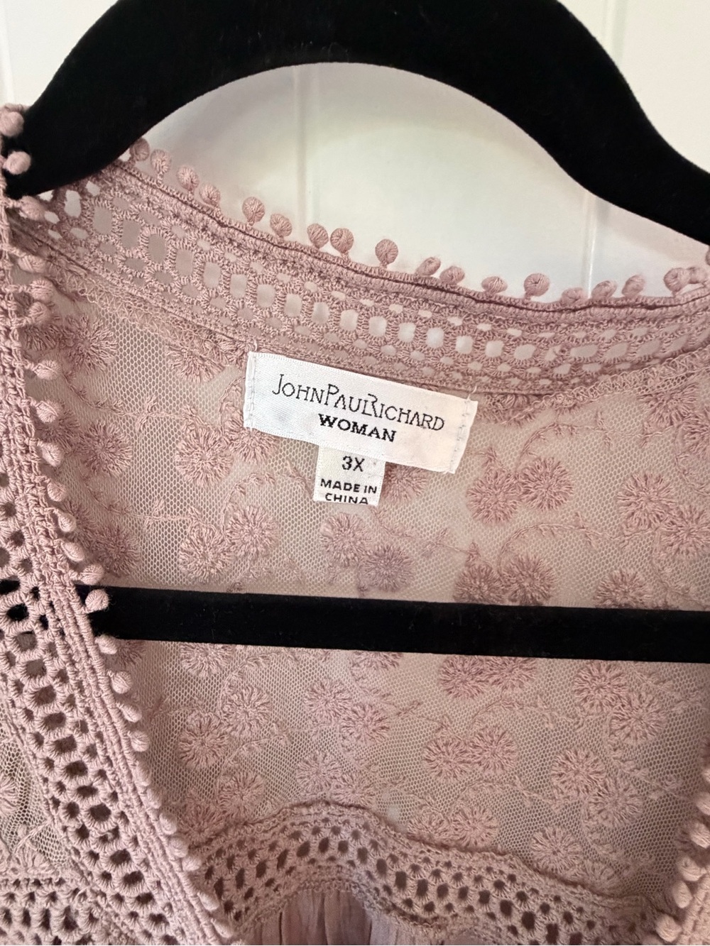 John Paul Richard 3X Mauve Lace Boho Peasant Blouse Rayon - Picture 5 of 10